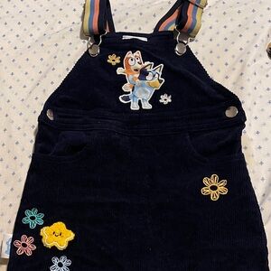 Kids Black Corduroy Overalls with Cartoon Embroidery